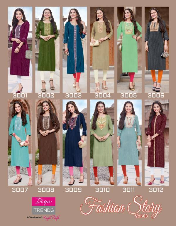 Diya Fashion Story vol 3 Rayon Designer Embroidery Work Kurti